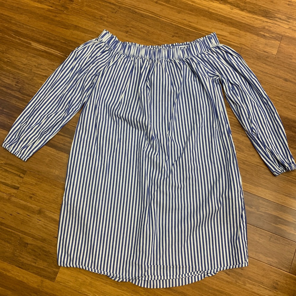 GAP Womens Striped Off Shoulder Long Sleeve Casual Dress Small Cotton Nautical